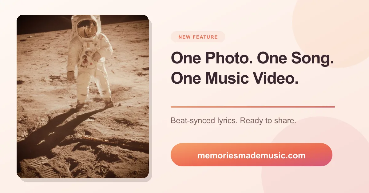 Photo to music video maker example showing an astronaut photo turned into an original lyric video